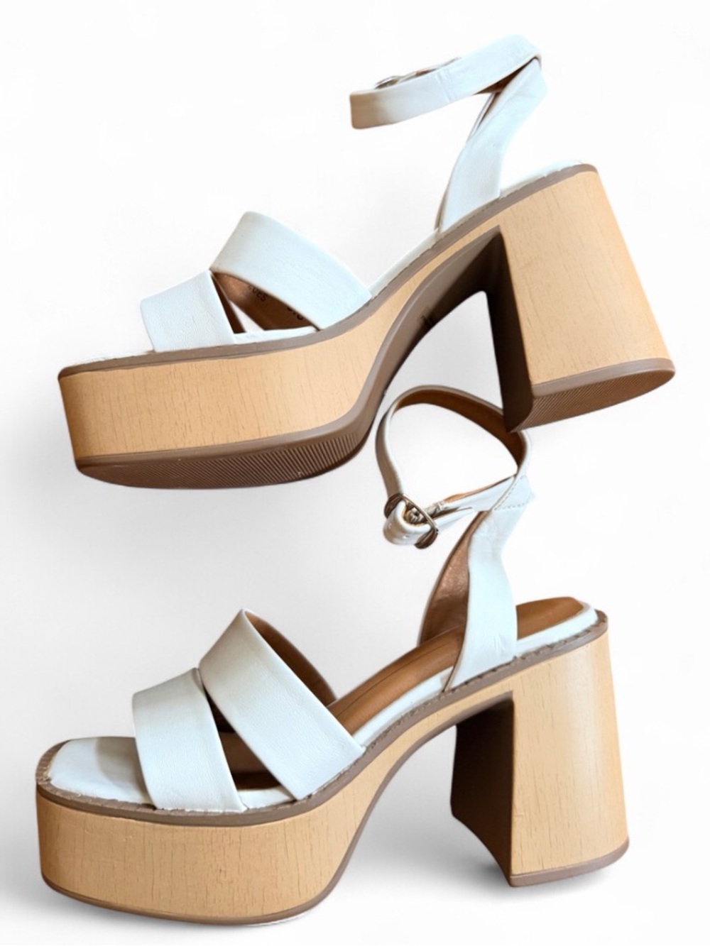 Report beige Leather Platform Ankle-Strap Sandals